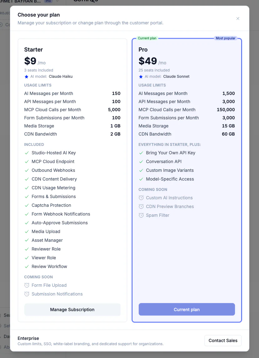 Free open-source packages. Studio plans for teams.